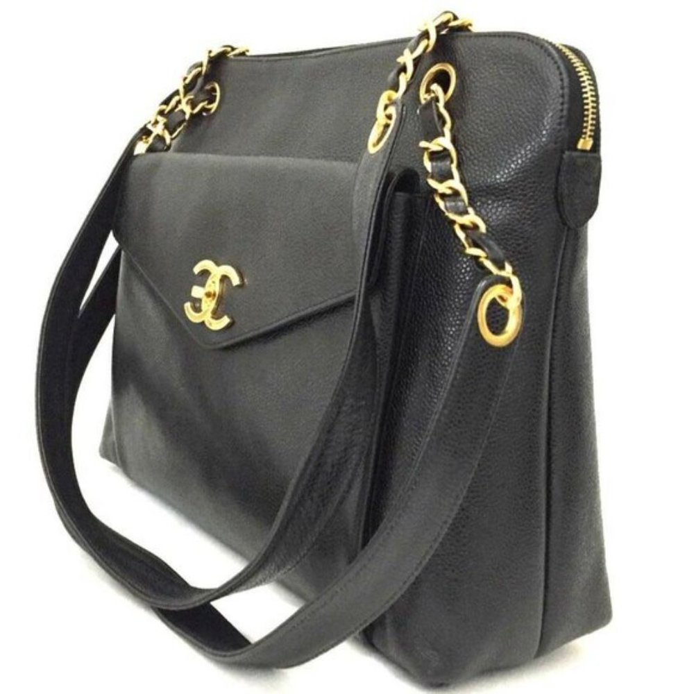 💯 Auth CHANEL CC VintageCaviar Skin Chain ToteBag - Picture 3 of 9